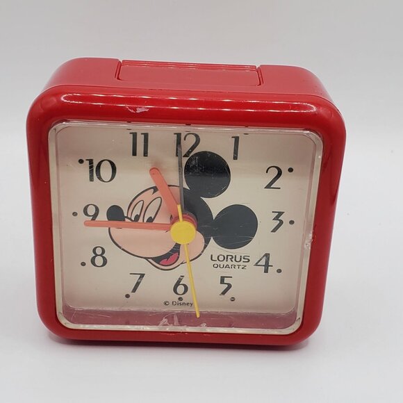 Vintage Lorus Disney Mickey Mouse Alarm Clock Quartz Red Square - Not Working! - Picture 2 of 7